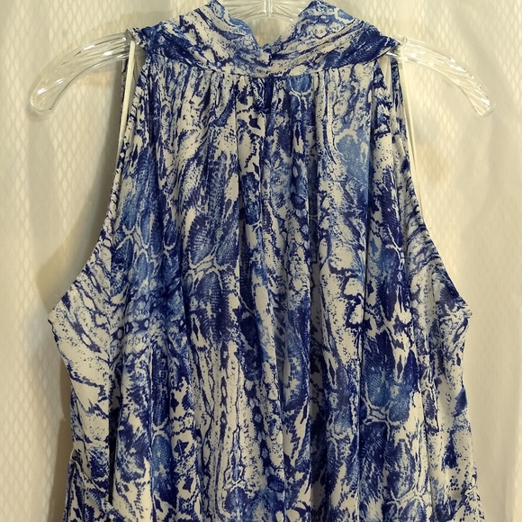 Ark & Co. Intricately Draped Polyester Dress, Blue/White Abstract Print, Size M - Picture 8 of 16